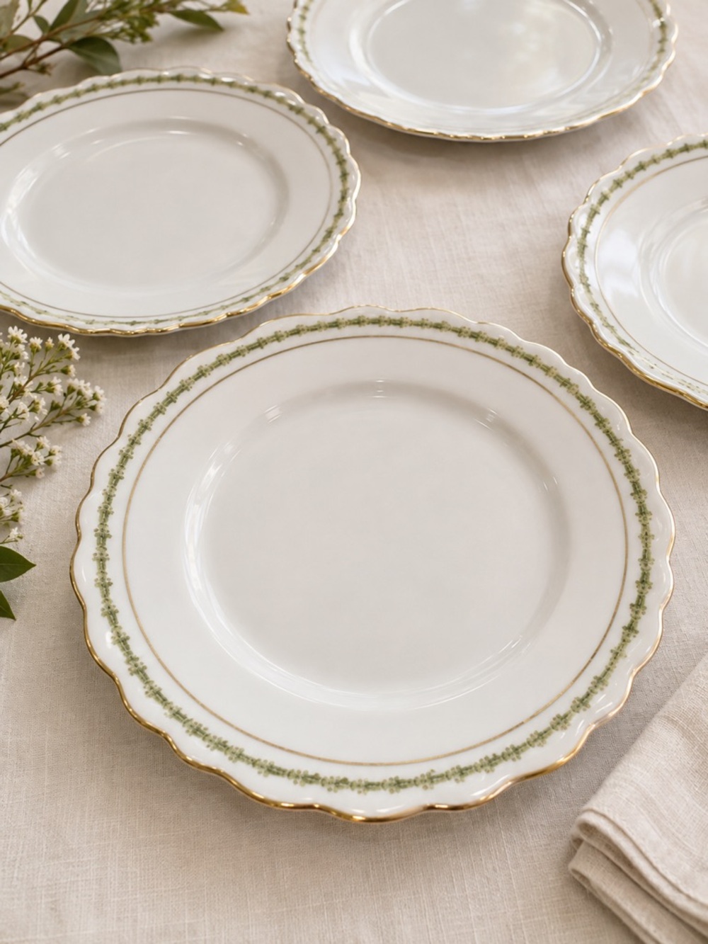 9 Antique B&H Limoges France 6.25” B&B Plates Gold Trim Scalloped c.1900